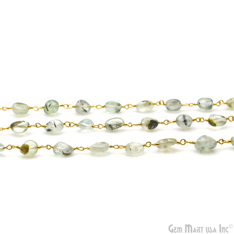 Fluorite 8x5mm Tumble Beads Gold Plated Rosary Chain