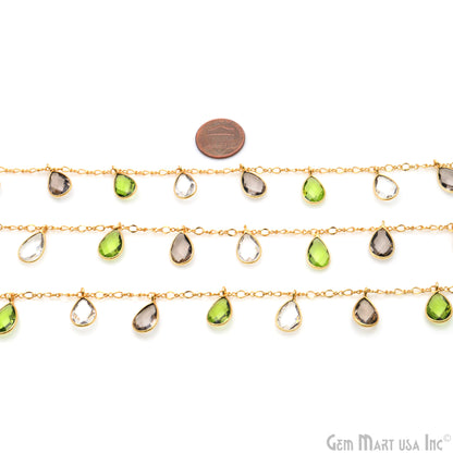 Peridot & Crystal Pears Gold Bezel Connector Dangle Rosary Chain