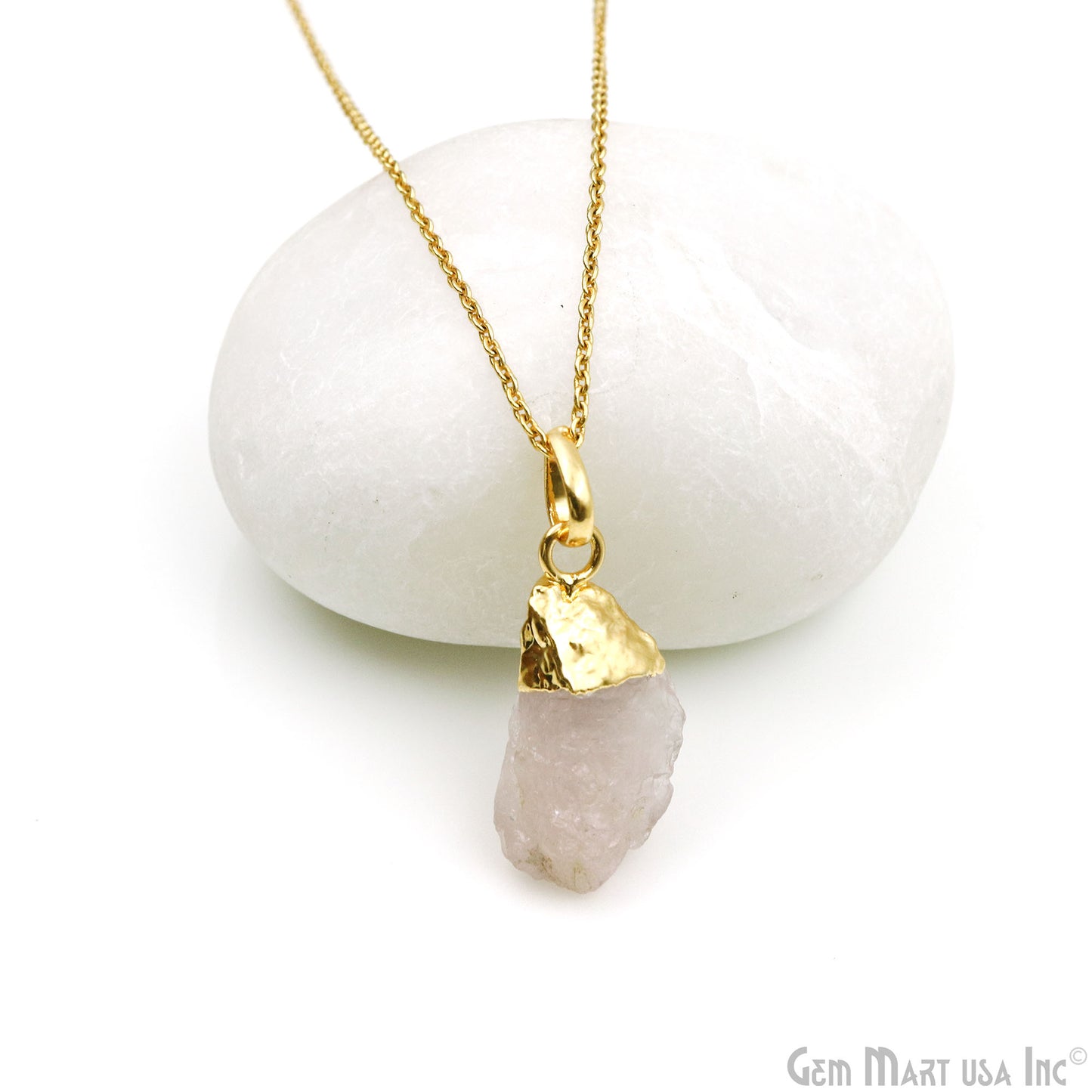 Rose Quartz Organic 25x22mm Gold Electroplated Single Bail Gemstone Pendant