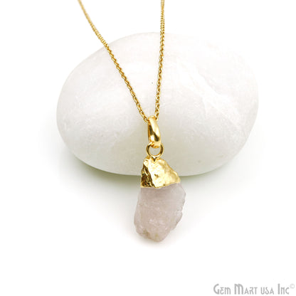 Rose Quartz Organic 25x22mm Gold Electroplated Single Bail Gemstone Pendant