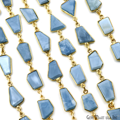 Blue Opal 10-15mm Faceted Free Form Gold Plated Bezel Connector Chain