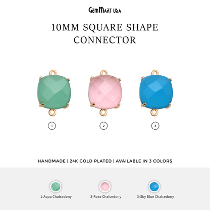 Square 10mm Gold Plated Double Bail & Prong Setting Gemstone Connector