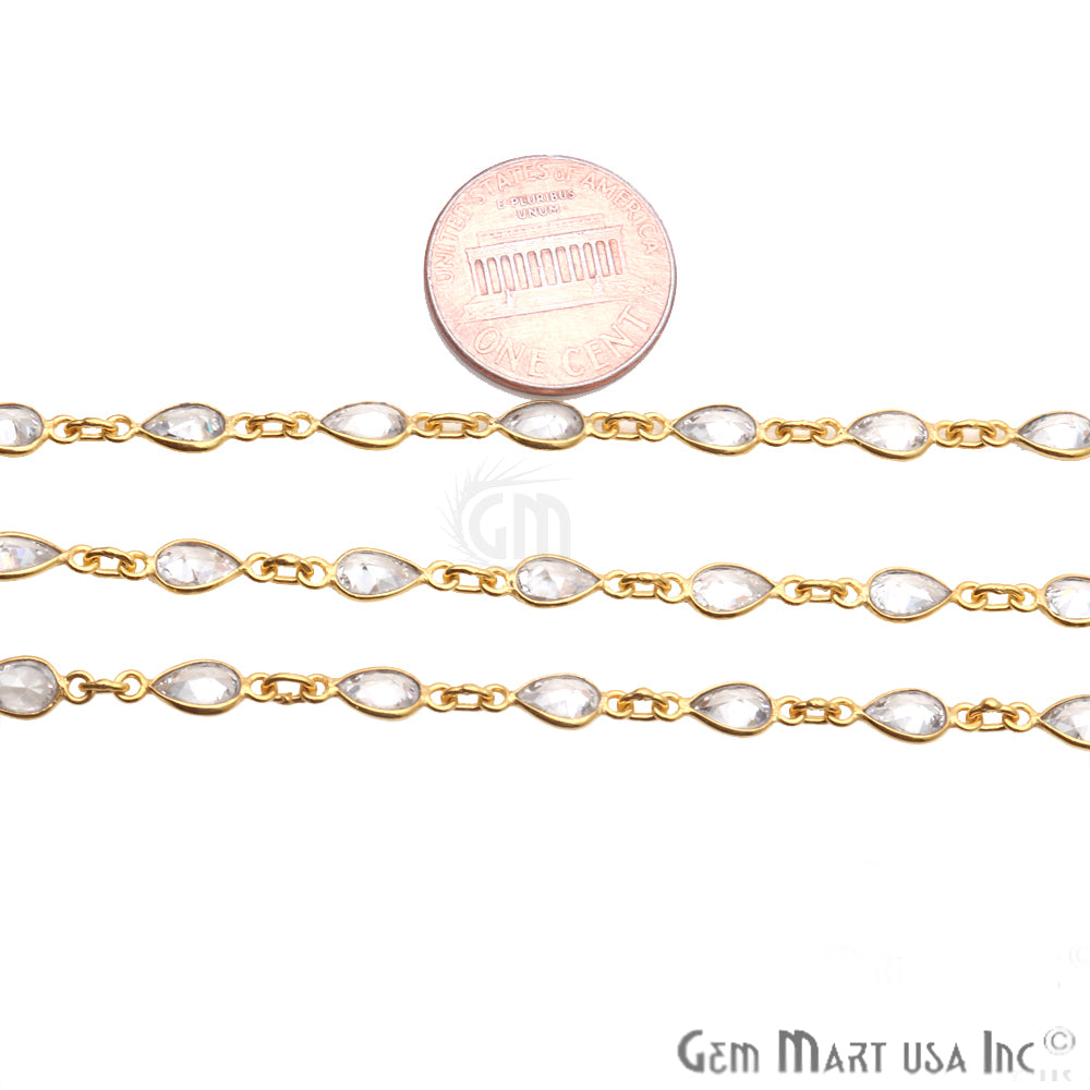 Crystal 6x4mm Pear Shape Gold Plated Continuous Connector Chain - GemMartUSA