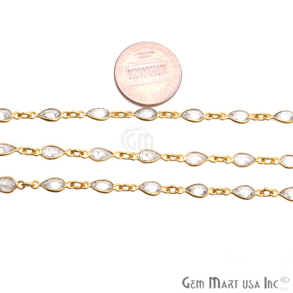 Crystal 6x4mm Pear Shape Gold Plated Continuous Connector Chain - GemMartUSA