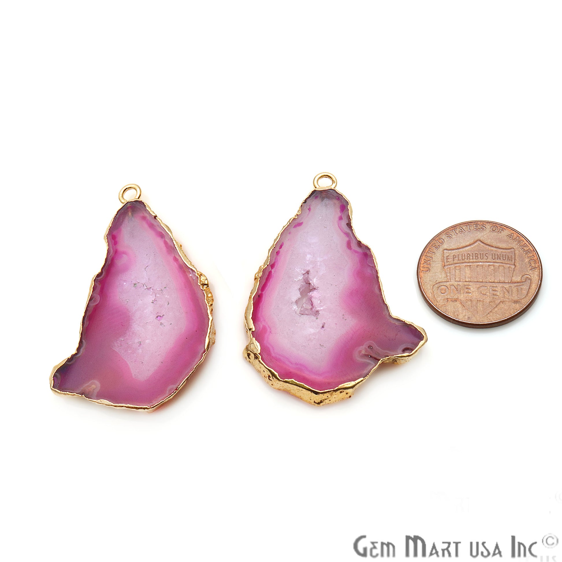 Agate Slice 38x26mm Organic Gold Electroplated Gemstone Earring Connector 1 Pair - GemMartUSA