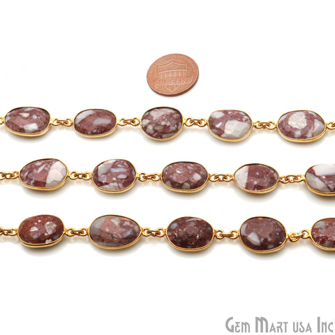 Snow Flake Brown Obsidian 10-15mm Gold Plated Continuous Connector Chain - GemMartUSA