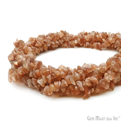 Sunstone Chip Beads, 34 Inch, Natural Chip Strands, Drilled Strung Nugget Beads, 7-10mm, Polished, GemMartUSA (CHSN-70004)