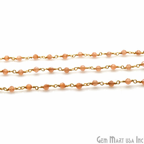 Orange Aventurine Monalisa 3-3.5mm Gold Wire Wrapped Rosary Chain - GemMartUSA