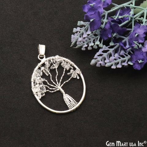 Tree of Life Crystal Oval Silver Wire Wrapped 46x35mm Chakra Pendant