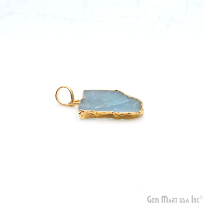 Aquamarine Free Form shape 26x20mm Gold Electroplated Gemstone Single Bail Pendant