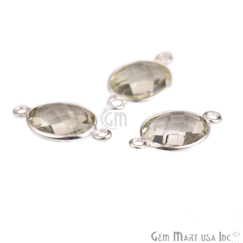 Green Amethyst 8x10mm Oval Double Bail Silver Bezel Connector