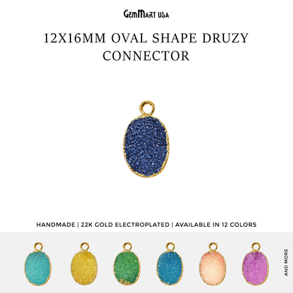 Druzy Gold Electroplated 12x16mm Oval Single Bail Gemstone Connector