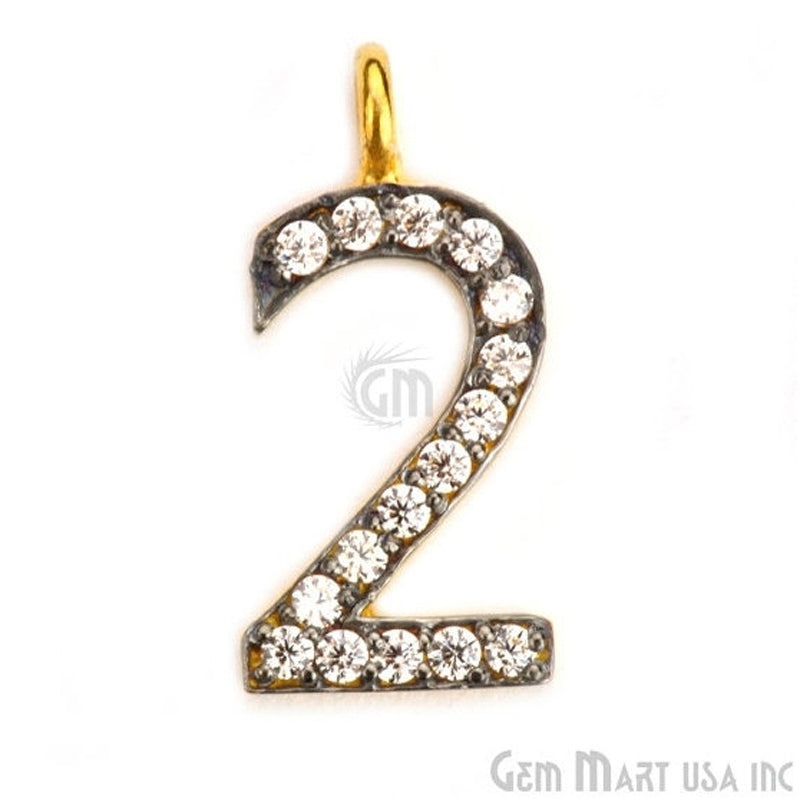 2' Numbering CZ Pave Gold Vermeil Charm for Bracelet & Pendants - GemMartUSA