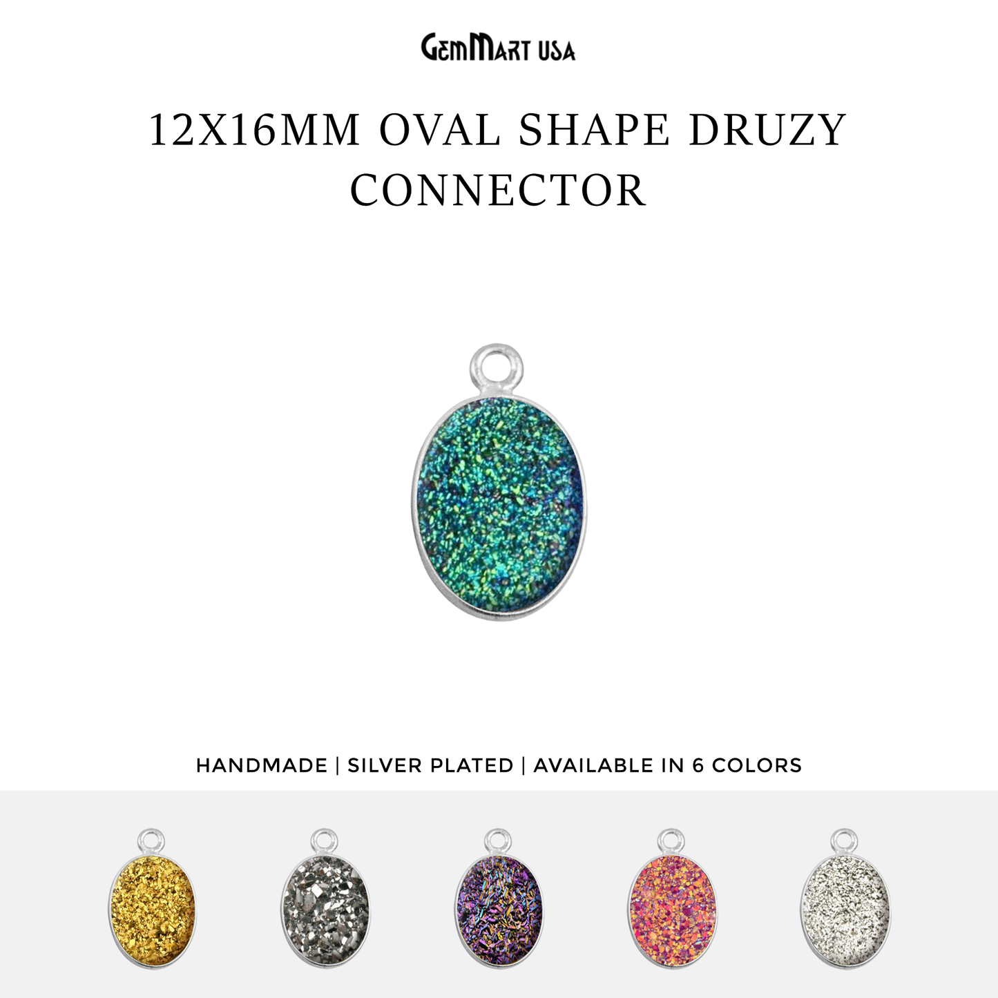 Titanium Druzy 12x16mm Oval Silver Plated Single Bail Gemstone Connector