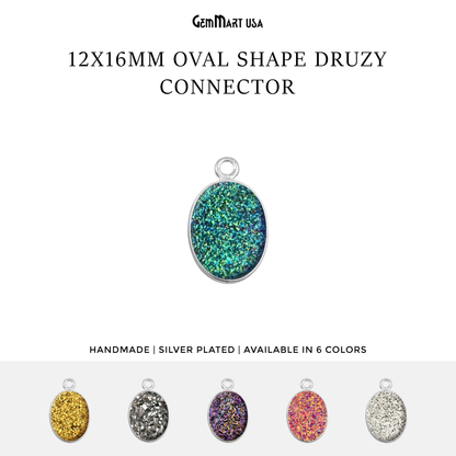 Titanium Druzy 12x16mm Oval Silver Plated Single Bail Gemstone Connector