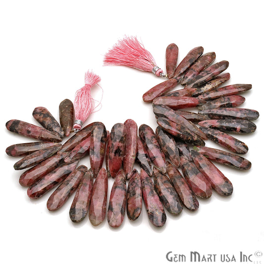 Rhodonite Pears 38x10mm Crafting Beads Gemstone Briolette Strands 8 Inch - GemMartUSA