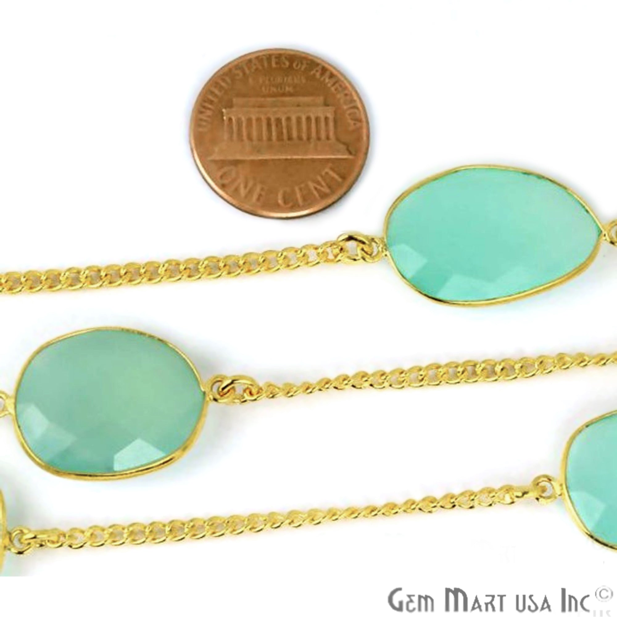Aqua Chalcedony 15mm Gold Plated Bezel Link Connector Chain - GemMartUSA (764043788335)