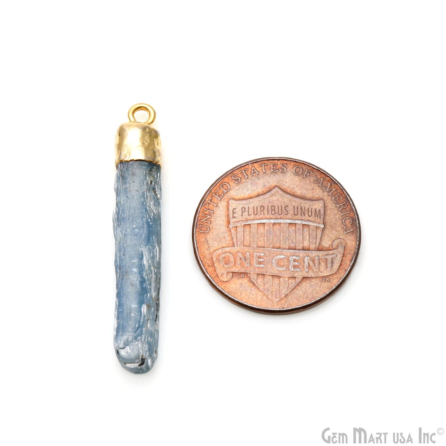 Rough Kyanite Gemstone 57x7mm Organic Gold Edged Connector Pendant