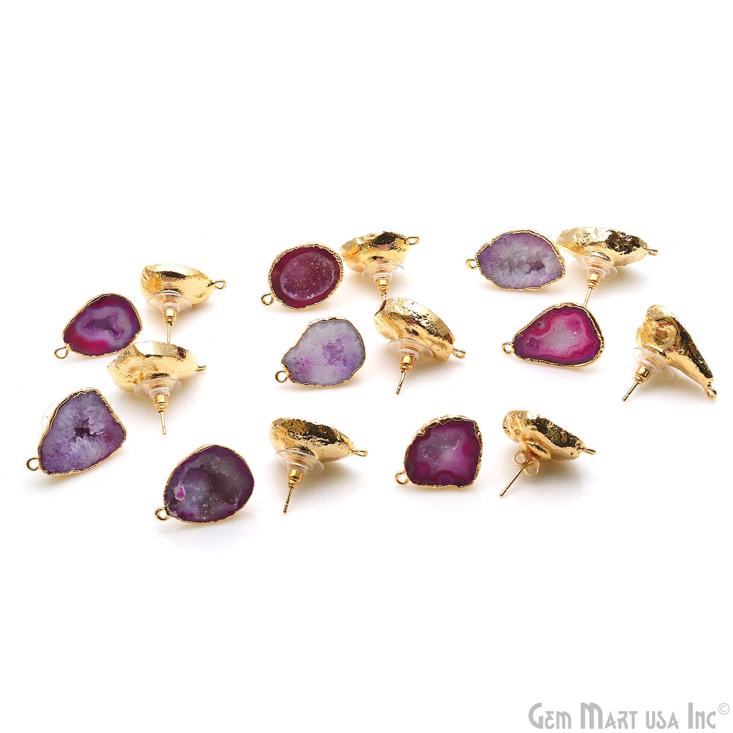 DIY Agate Slice Geode Druzy Gold Edged Loop Connector Studs Earrings