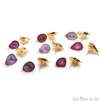 DIY Agate Slice Geode Druzy Gold Edged Loop Connector Studs Earrings