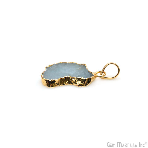Aquamarine Free Form shape 26x15mm Gold Electroplated Gemstone Single Bail Pendant