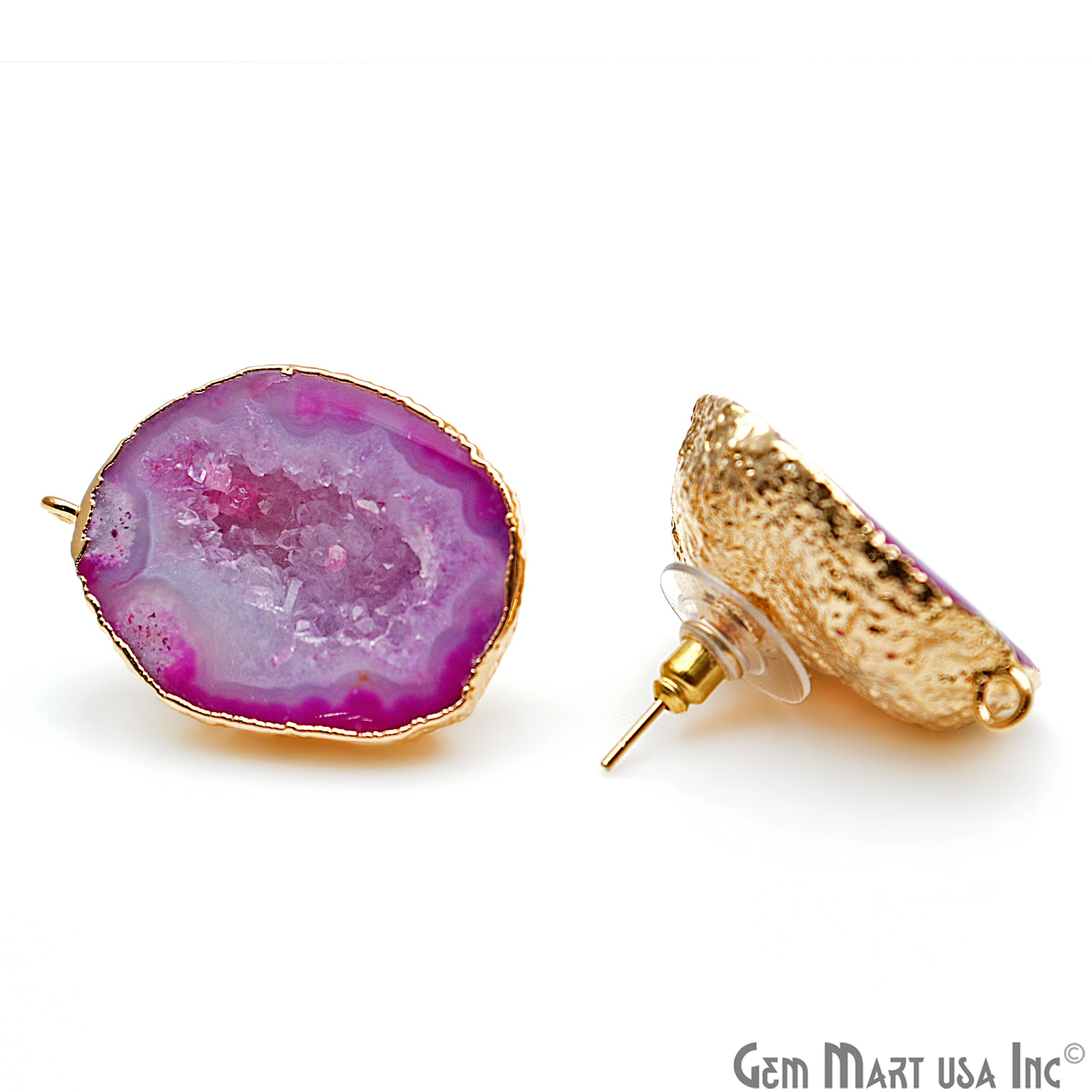 DIY Agate Slice Geode Druzy 24x31mm Gold Electroplated Loop Connector Studs Earrings - GemMartUSA