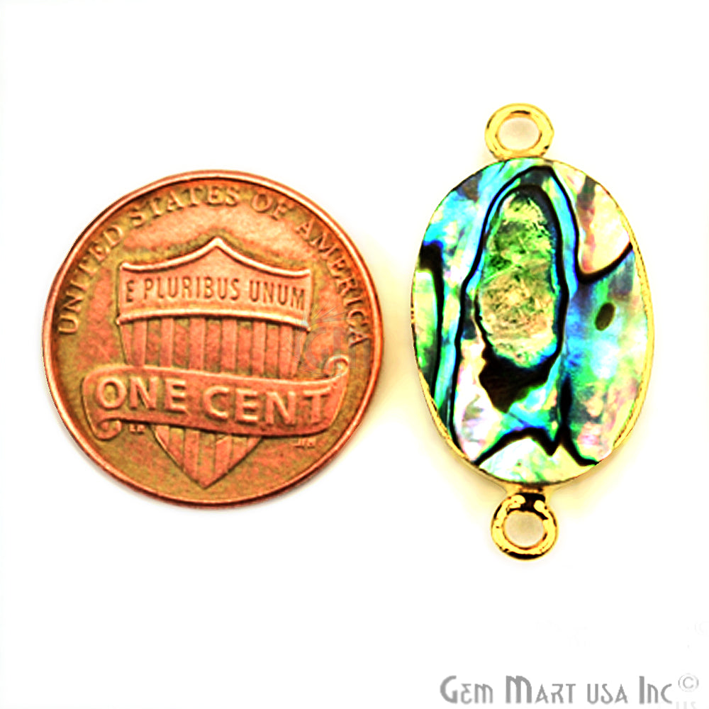 Abalone 13x18mm Oval Shape Gold Electroplated Double Bail Gemstone Connector - GemMartUSA