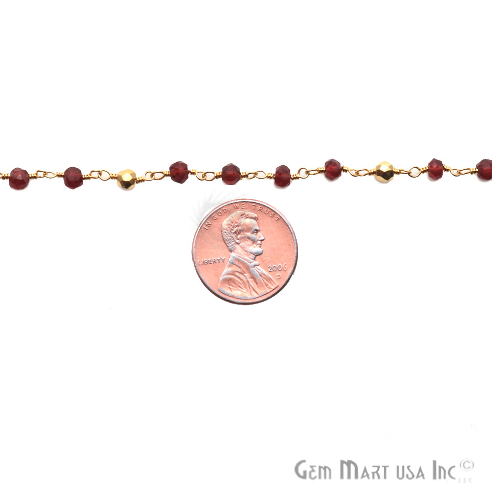 Garnet & Golden Pyrite Multi Gemstone Beaded Wire Wrapped Rosary Chain - GemMartUSA