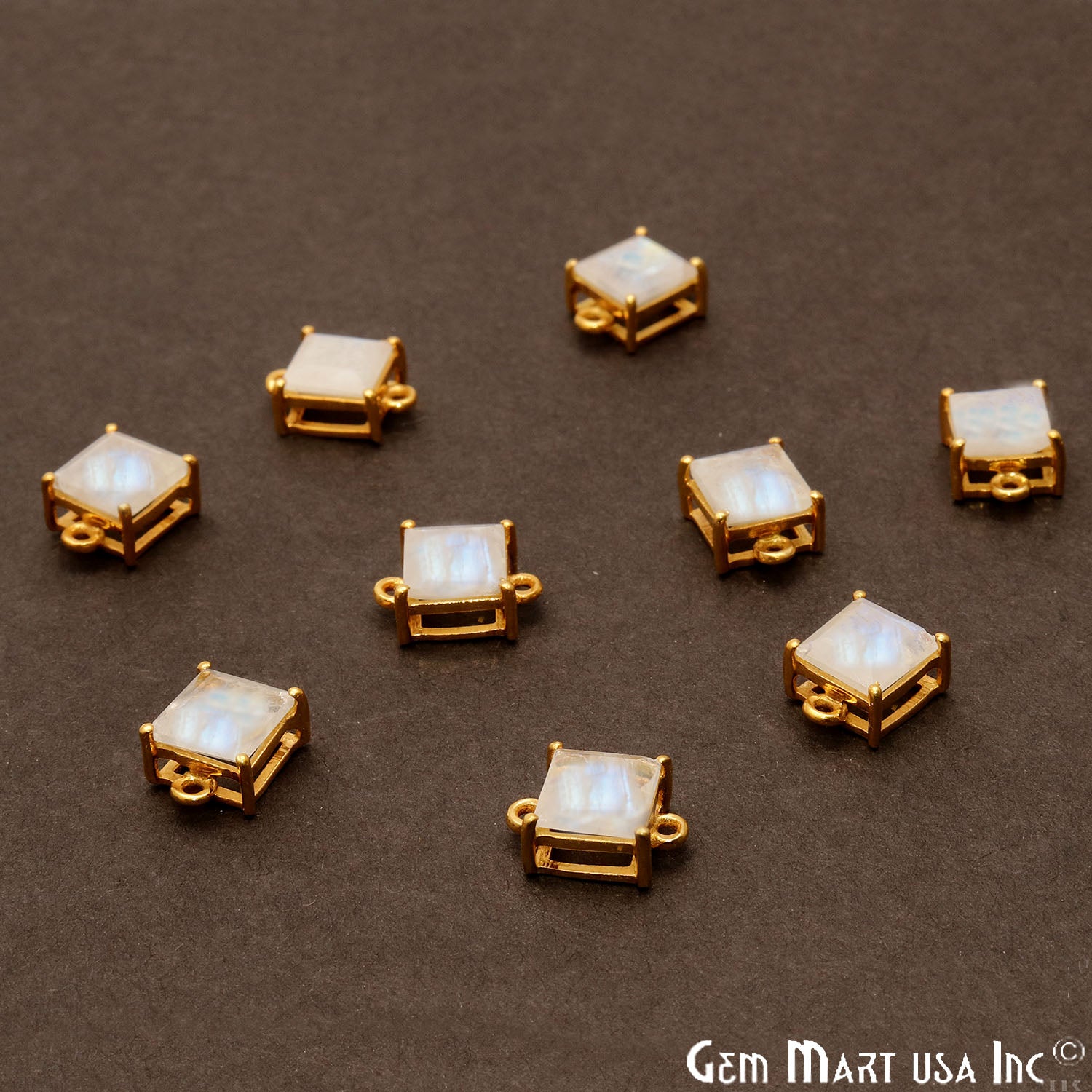 Rainbow Moonstone Prong Setting Gold Plated Flashy Gemstone Connector - GemMartUSA
