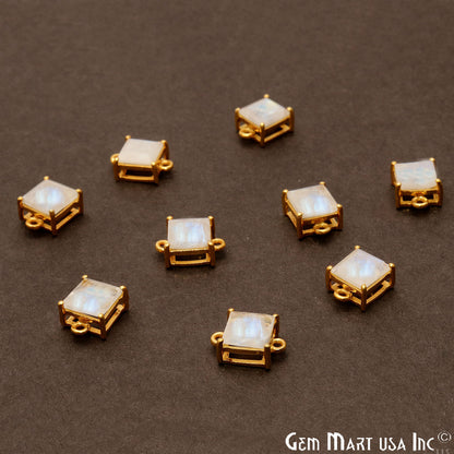 Rainbow Moonstone Prong Setting Gold Plated Flashy Gemstone Connector - GemMartUSA