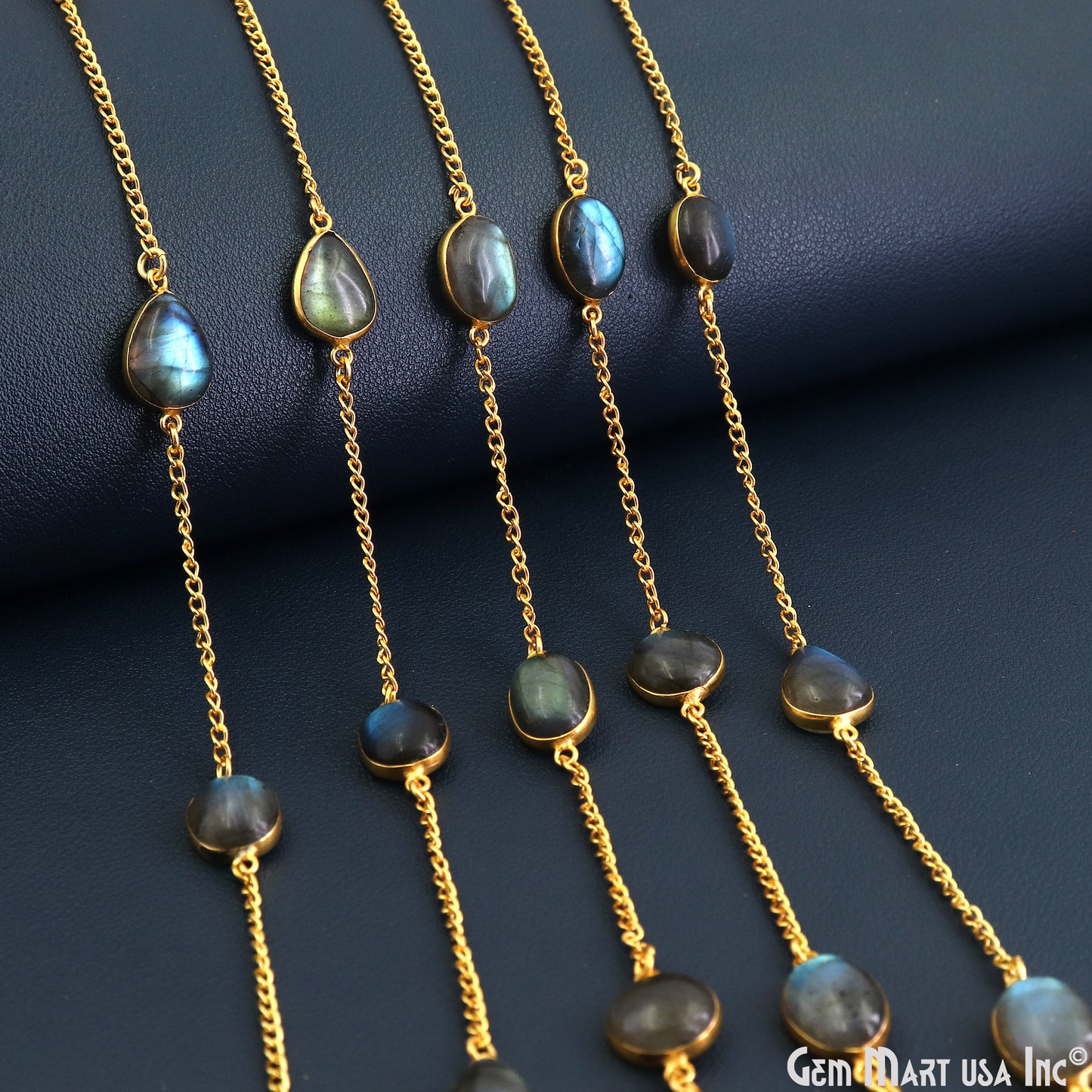 Labradorite Mix Shape 10-15mm Gold Plated Link Bezel Connector Chain