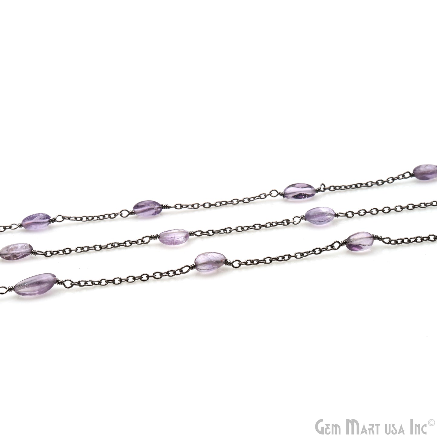 Amethyst Tumble Beads 10x6mm Oxidized Wire Wrapped Rosary Chain