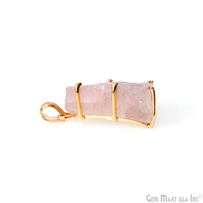 Natural Morganite Organic 35x23mm Gold Plated Prong Setting Single Bail Gemstone Pendant