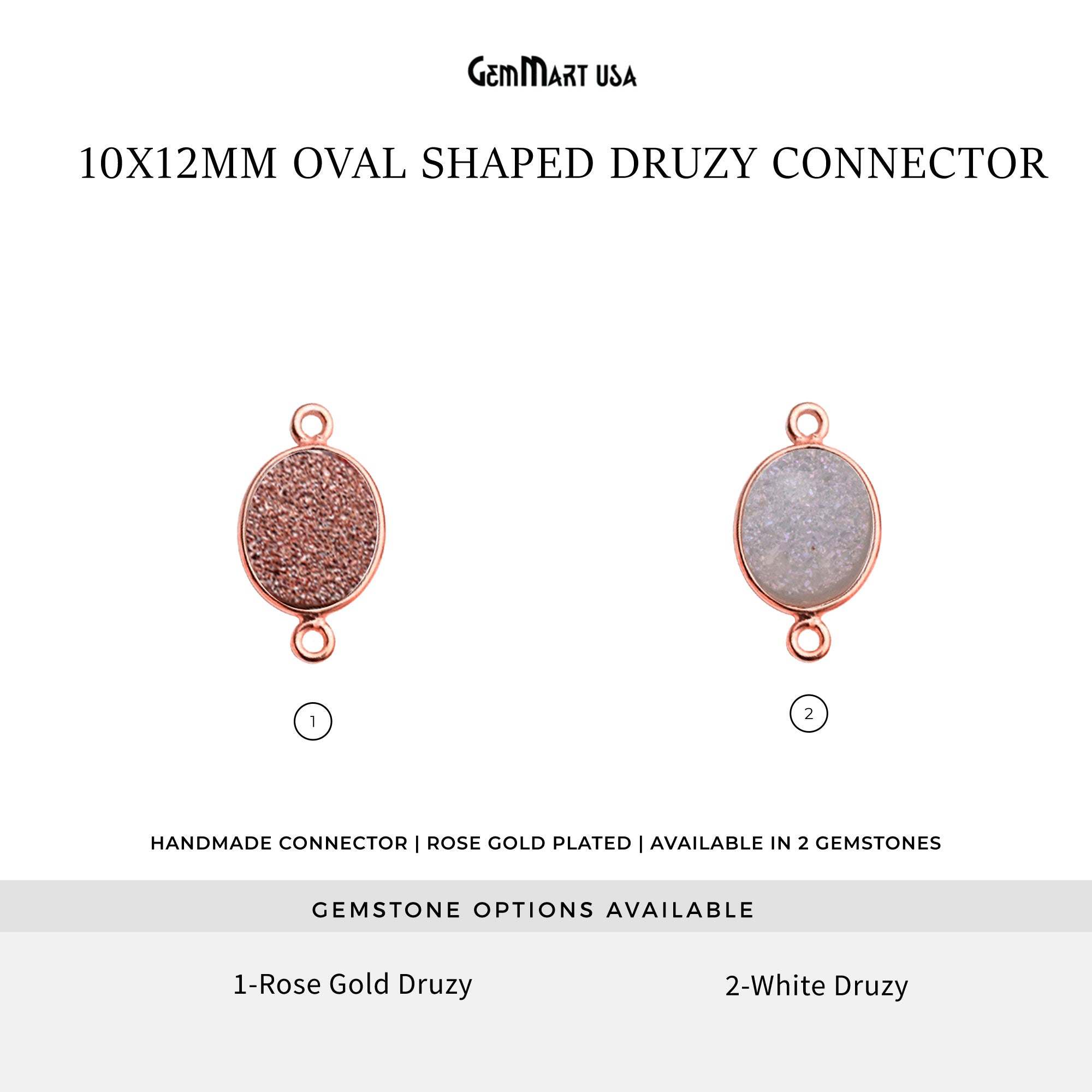 Titanium Druzy 10x12mm Oval Double Bail Rose Gold Bezel Gemstone Connector