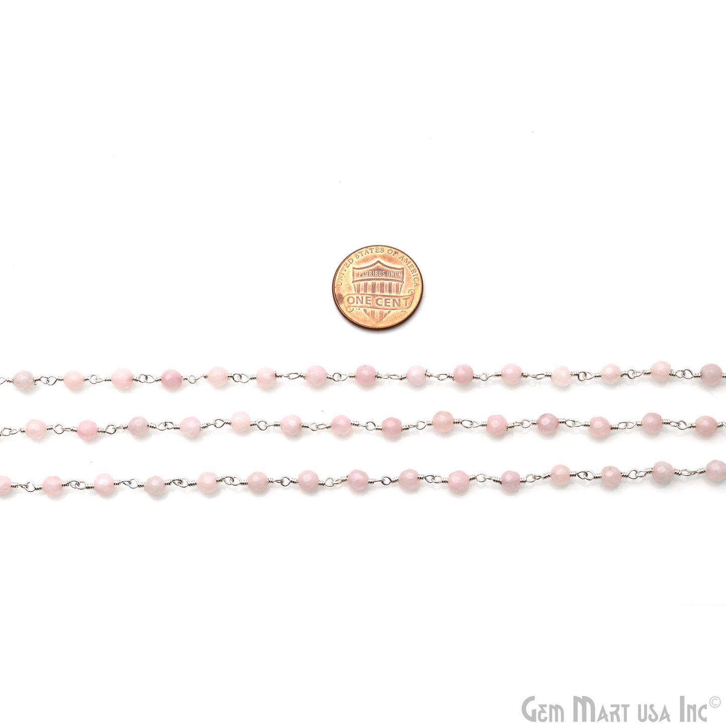 Light Pink Jade Faceted Beads 4mm Silver Plated Wire Wrapped Rosary Chain