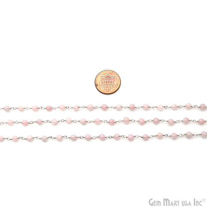 Light Pink Jade Faceted Beads 4mm Silver Plated Wire Wrapped Rosary Chain