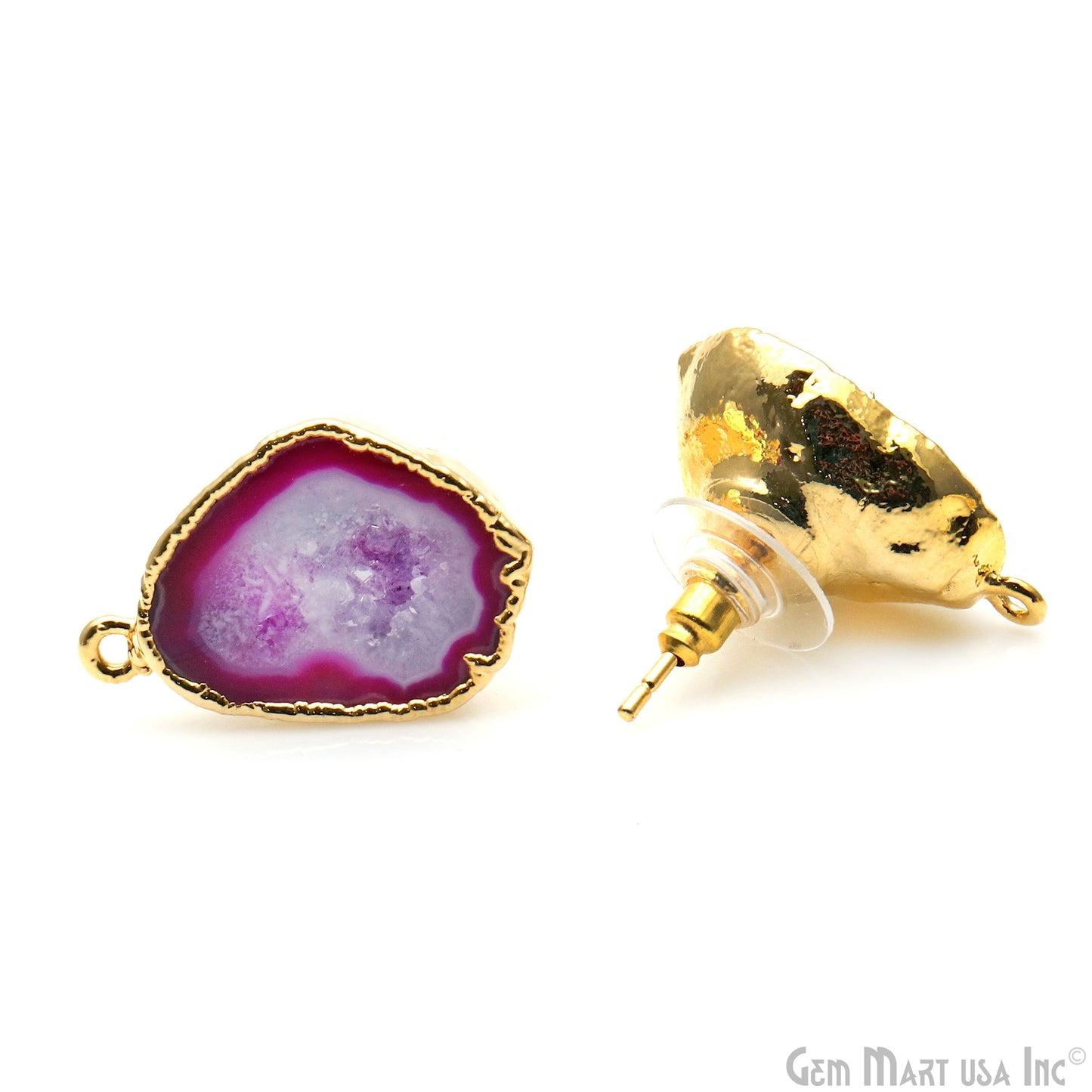DIY Agate Slice Geode Druzy Gold Edged Loop Connector Studs Earrings