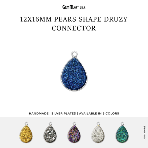 Titanium Druzy 12x16mm Pears Silver Single Bail Gemstone Connector