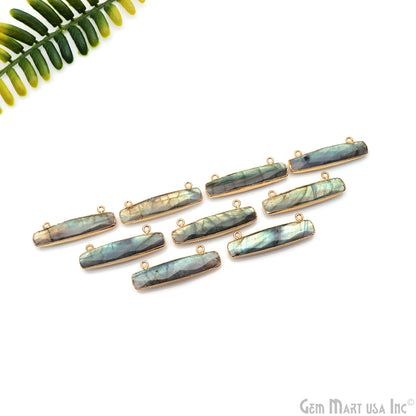 Labradorite Rectangle Bar 40x13mm Gold Electroplated Double Bail Connector