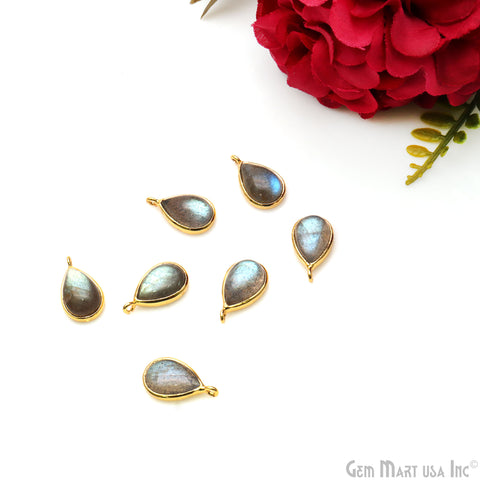 Labradorite Cabochon Pears 8x12mm Gold Plated Gemstone Connector