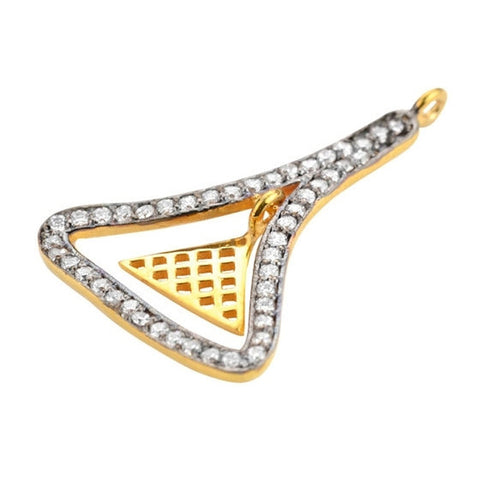 Cubic Zircon Pave 'Fancy' Gold Vermeil Charm For Bracelet & Pendants - GemMartUSA