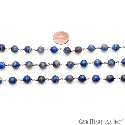 Lapis Smooth Beads 8mm Silver Plated Wire Wrapped Gemstone Rosary Chain - GemMartUSA