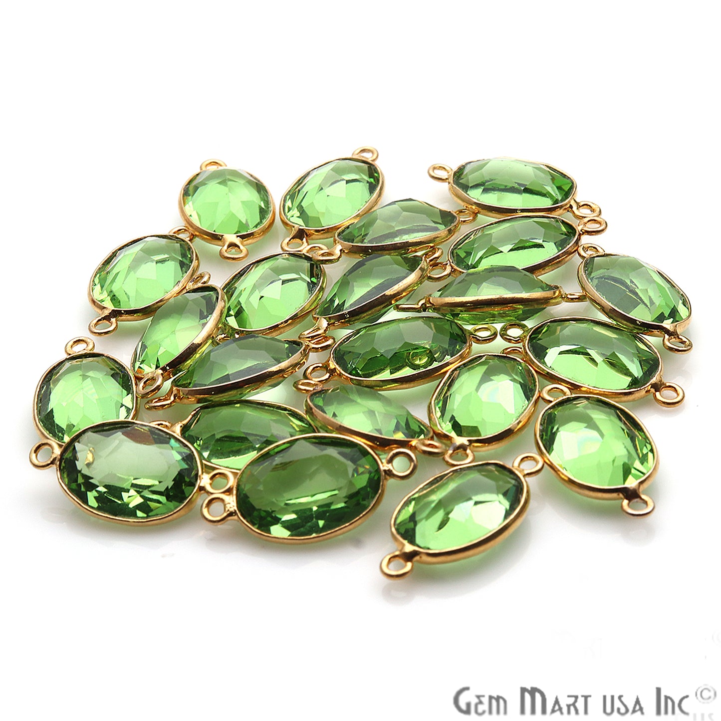 Peridot Gemstone 10x14mm Oval Shape Gold Plated Bezel Connector - GemMartUSA