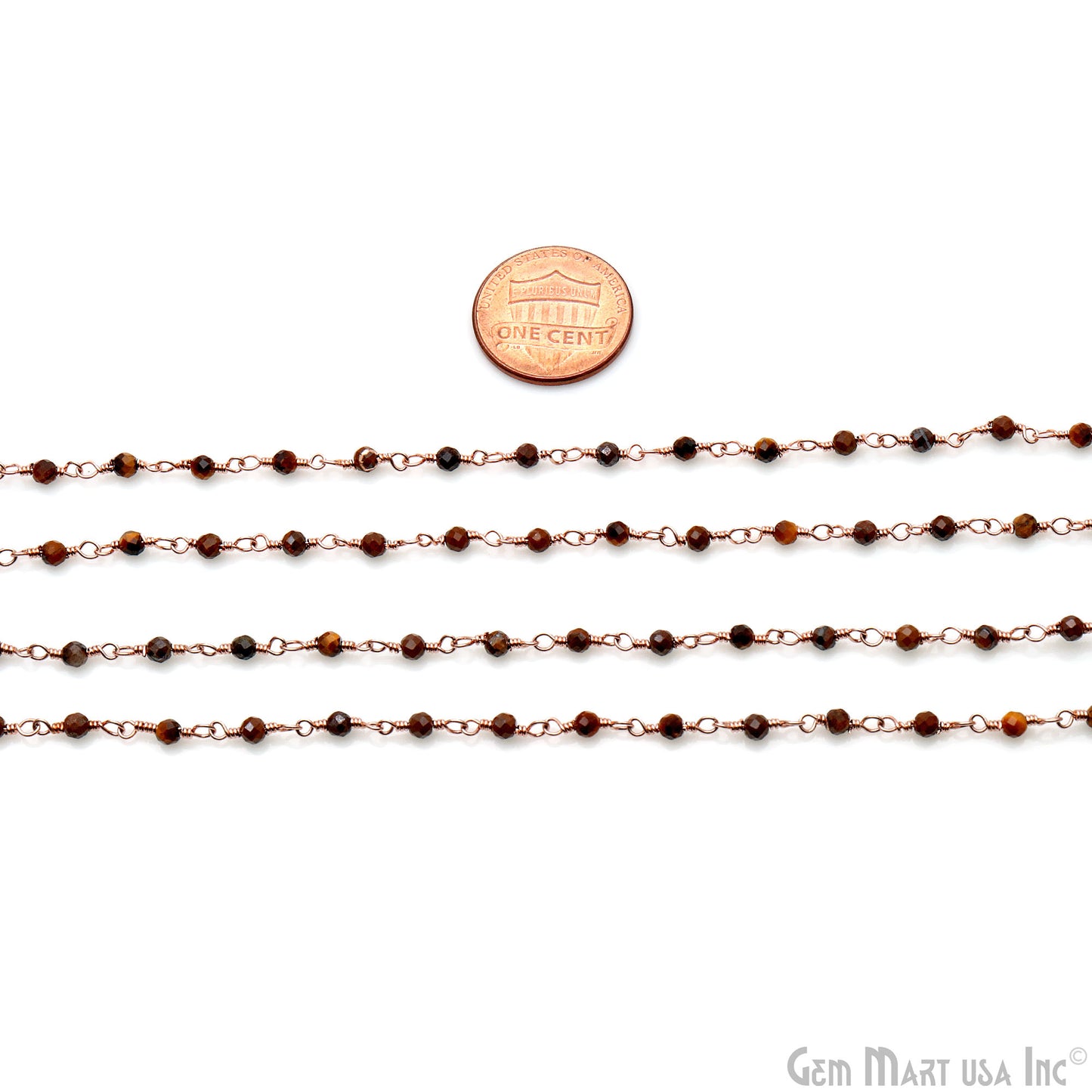 Tiger Eye 2.5-3mm Faceted Beads Rose Gold Wire Wrapped Rosary