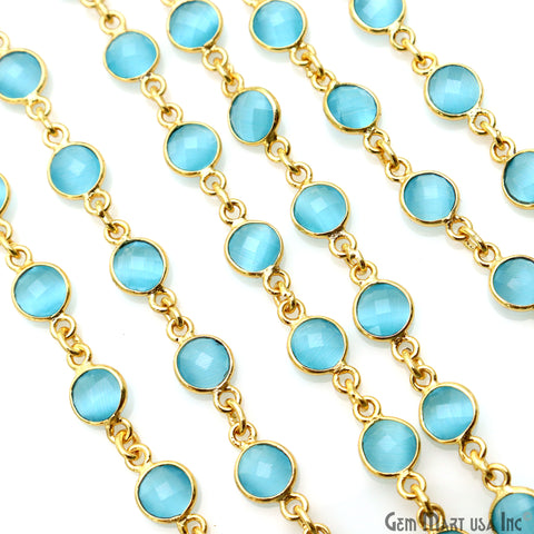 Blue Monalisa 5mm Bezel Link Gold Plated Continuous Connector Chain