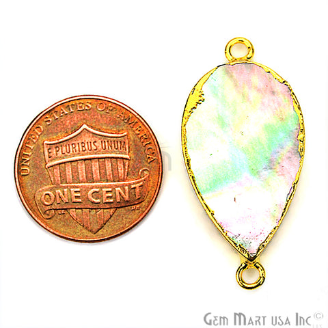 Abalone 15x25mm Pears Shape Gold Electroplated Double Bail Gemstone Connector - GemMartUSA