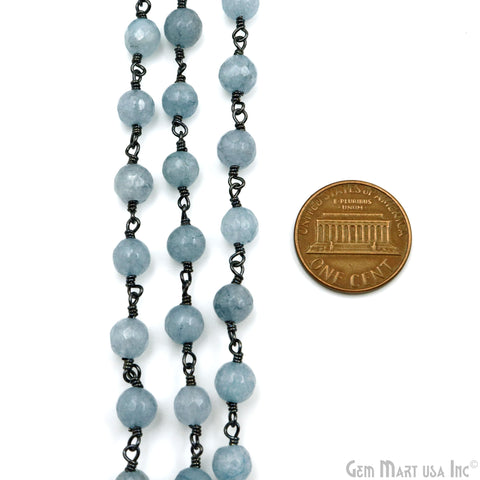 Gray Jade 6mm Faceted Beads Oxidized Wire Wrapped Rosary Chain