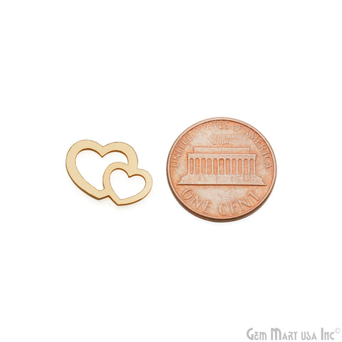 Double Heart Shape Laser Finding Gold Plated 15x11.6mm Charm For Bracelets & Pendants