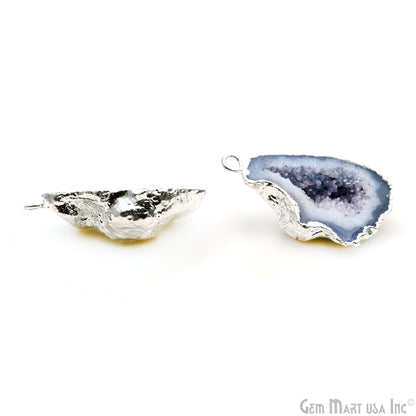 Geode Druzy 26x38mm Organic Silver Electroplated Single Bail Gemstone Earring Connector 1 Pair