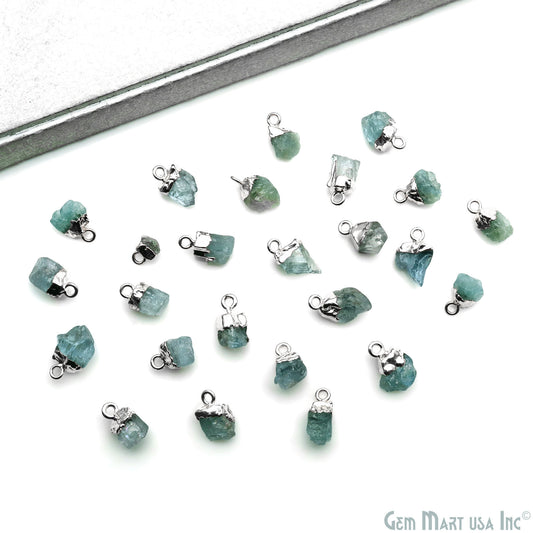 Rough Aquamarine Gemstone 11x5mm Organic Silver Edged Single Bail Connector